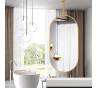 ROBAUN Miroir de Salle de Bain Moderne doré, Miroir de Maquillage Ovale Suspendu au Plafond, Miroir Mural Suspendu à Tige Miroirs de Salle de Bain(27.6" L x 15.8" W)