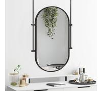 ROBAUN Miroir Ovale à Tige Suspendue, décoration Murale, Montage au Plafond, Miroir de Salle de Bain, Miroir de Maquillage avec Cadre Noir, Personnalisable Miroirs de Salle de Bain(27.6" L x 15.8" W)
