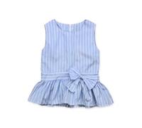 ROBE 0-3 Ans Bébé Fille Enfant Robe à Raies Verticales Bleu Bowknot Sans Manches Vêtement Été Mode XL