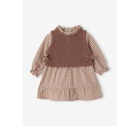 VERTBAUDET Robe 2 en 1 Bébé Fille Manches Longues Chocolat 9M(71CM)