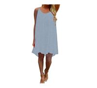 Robe à bretelles en dentelle sans manches pour femme - Robe d'été décontractée pour le voyage et les vacances, bleu, L