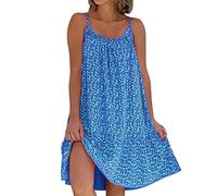 Robe à Bretelles Femme Ete- Robe Fleurie Ete Sexy de Plage Mode Col en U Florale d'été Courte et Ample sans Manches à Fines Bretelles Décontractée Lâche Courte Dress