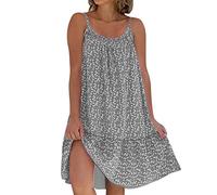 Robe à Bretelles Femme Ete- Robe Fleurie Ete-Sexy Robe de Plage Femme De Mode Col en U Florale Robe d'été Courte et Ample Dress sans Manches à Fines Bretelles Décontractée Lâche Robes Courte