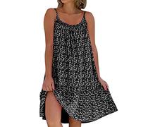 Robe à Bretelles Femme Ete, Robe Fleurie Femme Ete,Sexy Robe de Plage De Mode Col en U Florale Robe d'été Courte et Ample Dress sans Manches à Fines Bretelles Décontractée Lâche Robes Courte