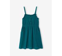Robe à bretelles fille en gaze de coton vert émeraude 10A