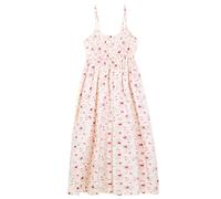 Robe à bretelles pour femme,100 % coton,Popeline,Robe de plage,Robe midi,Florale,Longue,Taille haute avec bretelles réglables,Longueur de la robe : 118 cm, A15 beige-rose avec fleurs rouges, 36-44