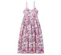 Robe à bretelles pour femme,100 % coton,Popeline,Robe de plage,Robe midi,Florale,Longue,Taille haute avec bretelles réglables, A38 gris bleu avec blanc et orange grandes fleurs, 36-44