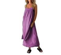 Robe à bretelles pour femme en coton et lin - Robe longue sans manches - Robe décontractée pour femme - Robe ample à bretelles - Dos nu - Robe cami - Robe sans manches - Robe sans manches - Robe sans