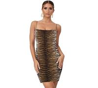 Robe à Bretelles Spaghetti Femme Robe Décontractée sans Manches Jupe Courte d'Été Sexy Robe Slim Moulante Élastique Robe Dos Nu Chic Camisole Imprimé Léopard Tigre Caraco Sling Mini Robe de Nuit