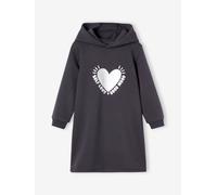 Robe à capuche en molleton fille détails fantaisie anthracite 3A