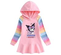 Robe à Capuche Kawaii pour Enfants, Robe Jupe Princesse imprimée de Dessin animé en Coton pour Les Petites Filles de 3 à 11 Ans,Rose,130cm