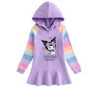Robe à Capuche Kawaii pour Enfants, Robe Jupe Princesse imprimée de Dessin animé en Coton pour Les Petites Filles de 3 à 11 Ans,Violet,140cm