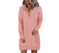 Robe à capuche pour femme, chandail à manches longues, pull boutonné, cordon de serrage, robe légère avec poches, robe de vacances de couleur unie pour femmes, tunique pull grande taille pour un usage