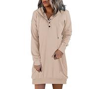 Robe à capuche pour femme, chandail à manches longues, pull boutonné, cordon de serrage, robe légère avec poches, robe de vacances de couleur unie pour femmes, tunique pull grande taille pour un usage
