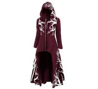 Robe à capuche style gothique pour femme avec ourlet irrégulier, manches longues, manteau ample décontracté pour l'automne et l'hiver (XL rouge)