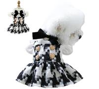 Robe à carreaux en perles pour chien avec anneau de laisse, boutons en forme de cœur dorés, manches flottantes, pour poitrine de 27,9 à 56,1 cm, costume d'anniversaire, de Noël (noir et blanc, taille