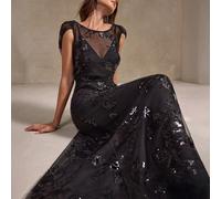 Robe à encolure en V avec panneau en maille, brodée de fleurs et de sequins Aliao, élégante pour le port quotidien, pour l'automne, le Nouvel An, le style "Old Money", la Saint-Valentin, la saison des