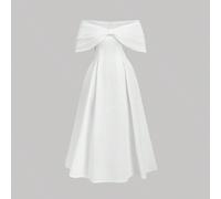 Robe à épaules dénudées avec nœud rétro grande taille Robe blanche Robe élégante Robe de mariée Robe de mariée avec fermeture éclair Robe blanche midi Robe blanche avec nœud Robe blanche de cérémonie