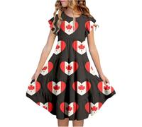 Robe à fleurs pour fille de 8 ans pour le jour du Canada, joli imprimé feuille d'érable rouge et blanc, ligne A graduée avec manches et poches flottantes, robe de fête confortable pour le N Roll