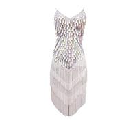 Robe À Frange Femmes Adultes Costume De Danse Latine Zumba Rumba Chacha Tango Robes Blanc Taille Unique
