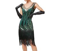 Robe à Franges à Sequins années 1920 à col en V Paillette Robe Femme Flapper Robe Soirée Longue Robe Charleston Gatsby Robe Classique Vintage Idéal pour Un Cocktail, Un Carnaval