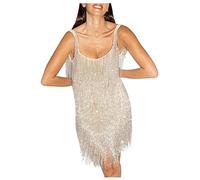 Robe à franges argenté/doré/violet - Tenue disco des années 70 - Costume Charleston - Mini robe sexy sans manches - Robe à bretelles pour femme - Robe de soirée courte - Robe de cocktail - Robe de bal