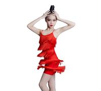 Robe À Franges De Danse Latine Pour Enfants Filles, Jupe D'entraînement De Danse, Robe À Bretelles À Pampilles, Costume De Spectacle De Danse De Salle De Bal Salsa Tango(Red,160cm)