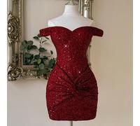 Robe à la mode, sexy, avant-gardiste, mini, en maille, brillante, rouge, en tissu pailleté, sans bretelles, nouée, épaules dénudées, super courte, convenant pour la boîte de nuit, la fête, les vacance