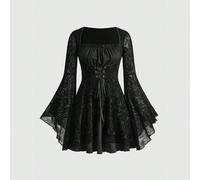 Robe à lacets taille pour femmes avec patchwork de croix floquée et de maille d'église gothique L,M,S,XL,XSHalloweenFlocage