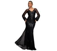 Robe Ã manches bouffantes ornÃ©e de sequins femme Goddiva Maxi Noir 44