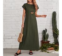 Robe à manches chauve-souris avec dos à trou de serrure, vert olive, décontractée pour vacances d'été L,M,S,XL,XS,XXL,XXS,XXXLUnicoloreÉtoffe