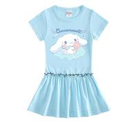 Robe à Manches Courtes en Coton Kawaii pour Filles, Jupe plissée pour Enfants d'été pour Les Filles de 3 à 12 Ans,Bleu,140cm