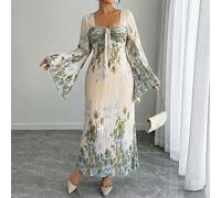 Robe à manches évasées avec plis torsadés, imprimé placé, taille cintrée. Polyvalente pour les sorties, les rendez-vous, les soirées à thème, les célébrations 0XL,1XL,2XL,3XL,4XLImprimés aléatoiresTis