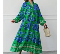 Robe à manches évasées et grande taille pour femmes avec imprimé floral et cordon de serrage, imprimé d'orientation, robe, robe de vacances pour femmes 1XL,2XL,3XL,4XLTribal,Tout ImpriméTissu tissé