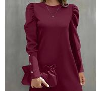 Robe à manches gigot col rond pour femmes, printemps/été L,M,S,XLUnicoloreTissu tricoté