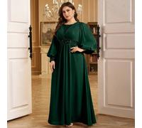 Robe à manches lanternes col rond avec poitrine plissée, décorations de sequins et robe évasée. Élégante et charmante, robe de soirée, robe pour invité de mariage, robe de cérémonie, robe du soir, rob