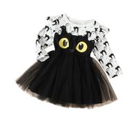 Robe à Manches Longues en Maille pour Fille avec Design de Chat Cartoon - Costume d'Halloween - Tenue de Fête pour Enfant - Pour Petite Fille - Robe de Jeu Décontractée, Blanc., 2-3 ans