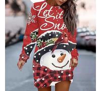 Robe à manches longues en polyester avec motif imprimé saisonnier et col rond, adaptée pour une utilisation décontractée, quotidienne et vacances tout au long de l'année (XXXL bleu)