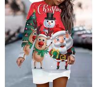 Robe à manches longues en polyester avec motif imprimé saisonnier et col rond, adaptée pour une utilisation décontractée, quotidienne et vacances tout au long de l'année (M rose)