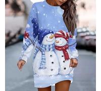 Robe à manches longues en polyester avec motif imprimé saisonnier et col rond, adaptée pour une utilisation décontractée, quotidienne et vacances tout au long de l'année (XXXL gris)