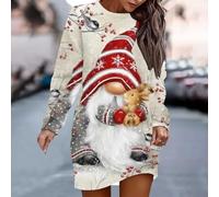 Robe à manches longues en polyester avec motif imprimé saisonnier et col rond, adaptée pour une utilisation décontractée, quotidienne et vacances tout au long de l'année (XL blanc)