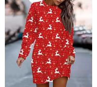 Robe à manches longues en polyester avec motif imprimé saisonnier et col rond, adaptée pour une utilisation décontractée, quotidienne et vacances tout au long de l'année (XXXL noir)