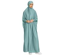 Robe à Manches Longues en Satin de Couleur Unie pour Femmes, Robe Maxi du Dubai Arabe Marocain Moyen-Orient, Robe Musulmane avec Hijab Vert Clair Une Taille