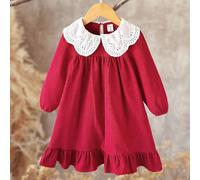 Robe à manches longues en velours côtelé patchwork avec col claudine pour jeune fille, robe décontracté ajustée à manches longues et coupe gâteau en forme de A, nouvelle arrivée pour l'automne et l'hi
