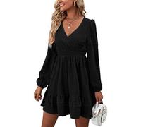 Robe à Manches Longues Femme Col en V Casual Midi Elegante Chic Courte Manche Lanterne Garniture à Volants Automne Chic et Elegant Jupe de Plage