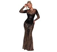 Robe à manches longues femme Goddiva Aztec Sequin Maxi Doré 42