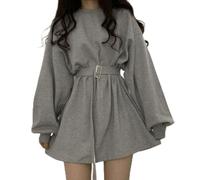 Robe à Manches Longues Femmes Solide Harajuku rétro Taille Haute décontracté Streetwear Automne Mode Ceintures Mince Style coréen Confortable a-Ligne