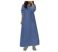 Robe à manches longues pour femme avec boutons et col en denim, robe midi tendance, décontractée, plissée sur le devant, grandes tailles M-5XL, tissu non denim Mes commandes soldes 2025, bleu, 5XL