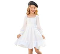 Robe à manches longues pour fille - Taille smockée - Col carré - Ourlet volanté - Pour l'automne et l'hiver - 3-14 ans