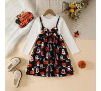 Robe à manches longues pour jeune fille de style européen et américain pour Halloween, robe décontractée à imprimé de citrouille de dessin animé, en tissu doux, costume de fête 6Y,7Y,8Y,9Y,4Y,5YCartoo
